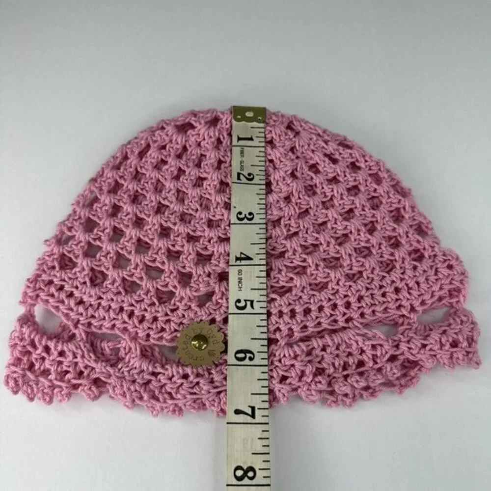 Created by Cyd Juliet‎ Pink Crochet Beanie Cotton Open Weave Scalloped Hat NEW